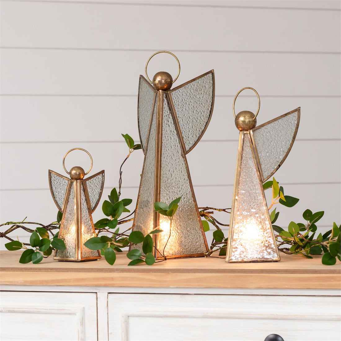 Vintage Glass And Brass Angel Figurine- Set of 3