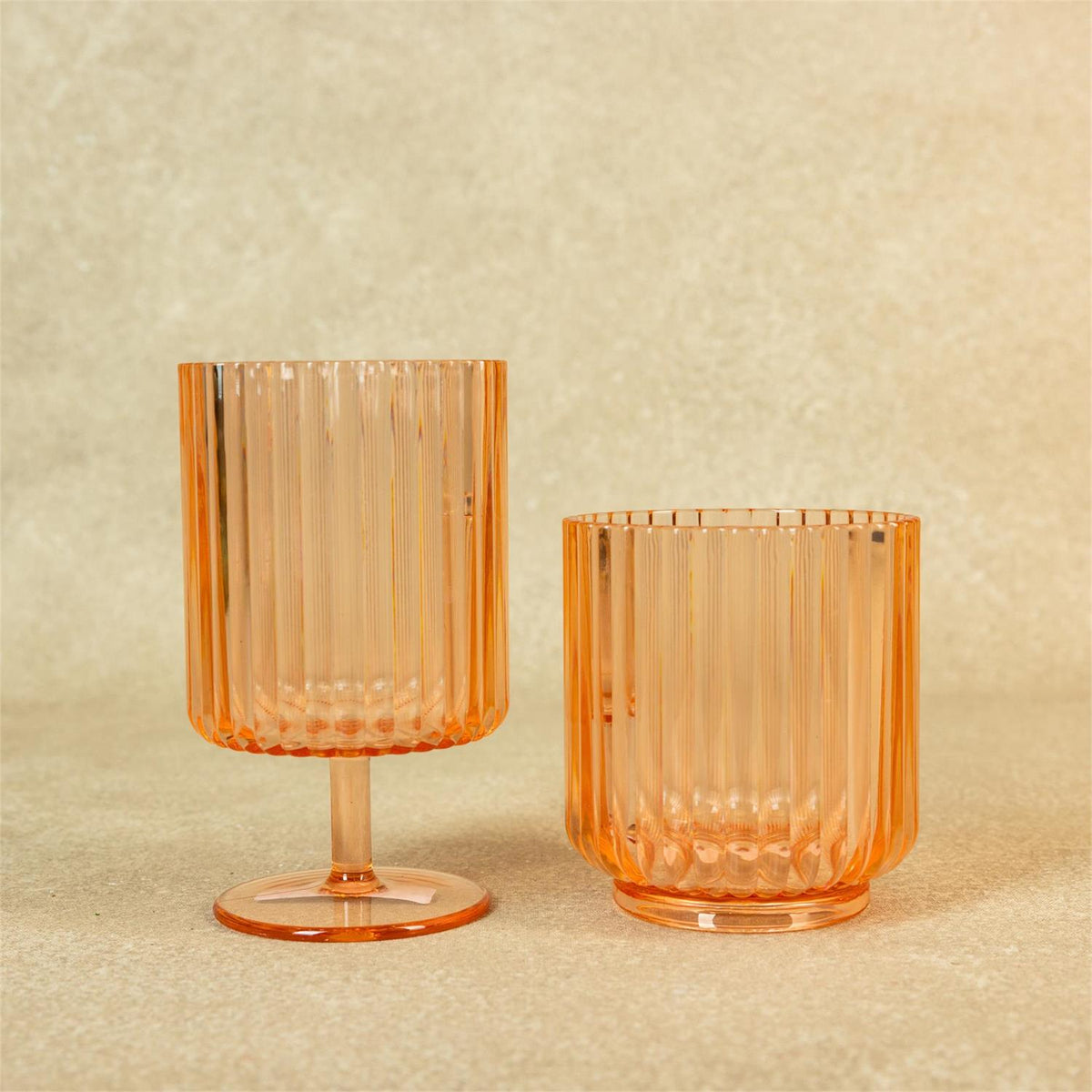 Ribbed Radiance Drinkware in Acrylic, Apricot Mist (Set of 2)