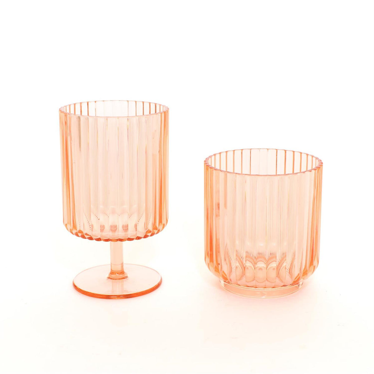 Ribbed Radiance Drinkware in Acrylic, Apricot Mist (Set of 2)