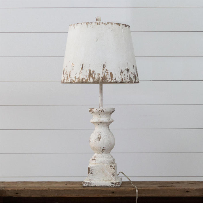 TABLE LAMP - DISTRESSED WHITE WITH METAL SHADE
