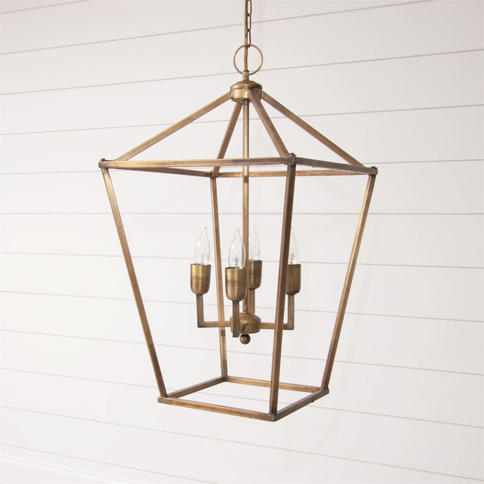 ANTIQUE BRASS TONE LANTERN CHANDELIER