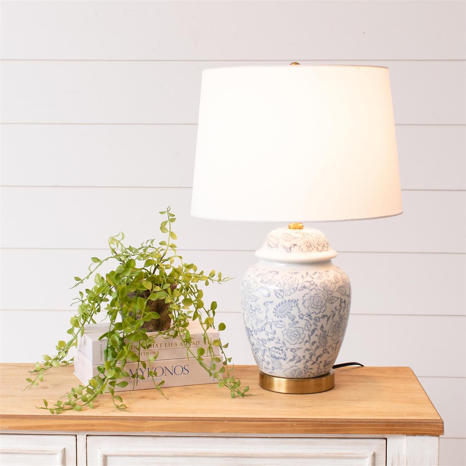 Lamp - Blue Floral Ginger Jar, With Shade