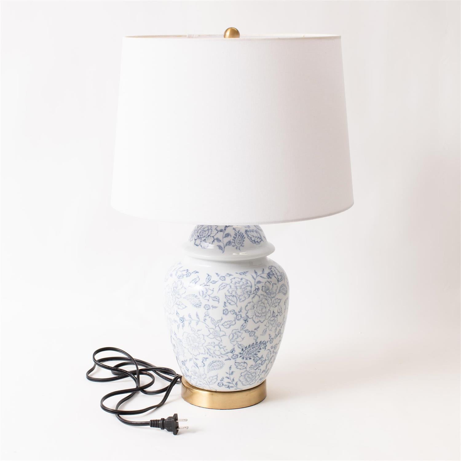 Lamp - Blue Floral Ginger Jar, With Shade