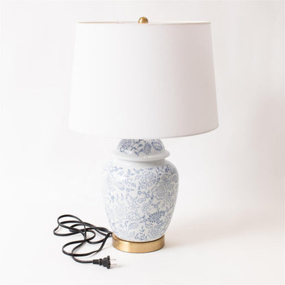 Lamp - Blue Floral Ginger Jar, With Shade
