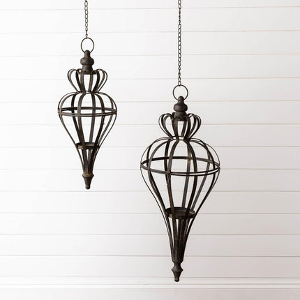 ORNATE HANGING CANDLE LANTERNS Large - Set of 2