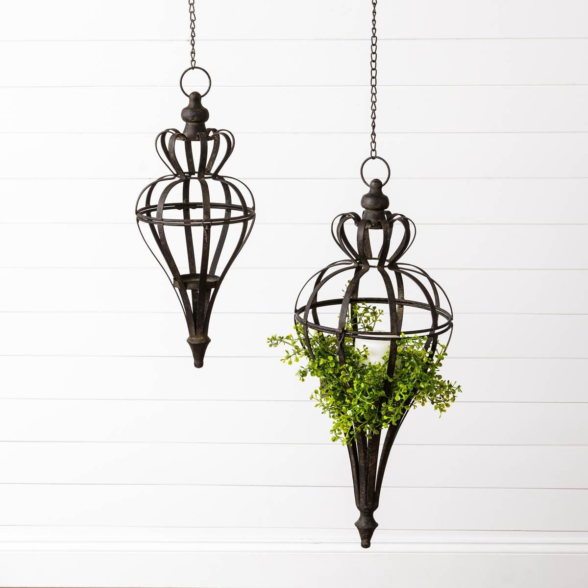 ORNATE HANGING CANDLE LANTERNS Large - Set of 2