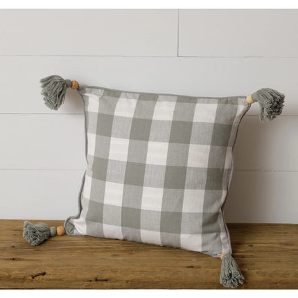 Pillow - Grey Buffalo Plaid With Tassels