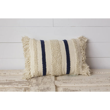 Pillow - Woven with Navy Blue Stripes and Sequins