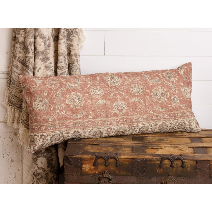 Antique Rug Slub Lumbar Pillow, Russet and Cream