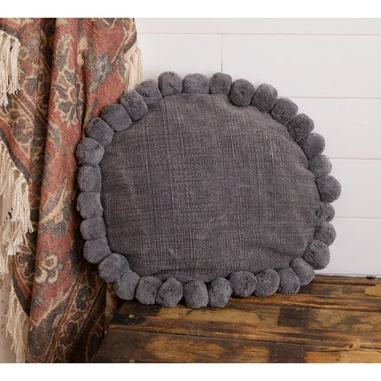 Stormy Blue Round Pom Pom Pillow