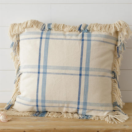 Pillow - Blue Plaid with Fringe