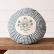 ROUND PLEATED PILLOW - BLUE BLOCK PRINT