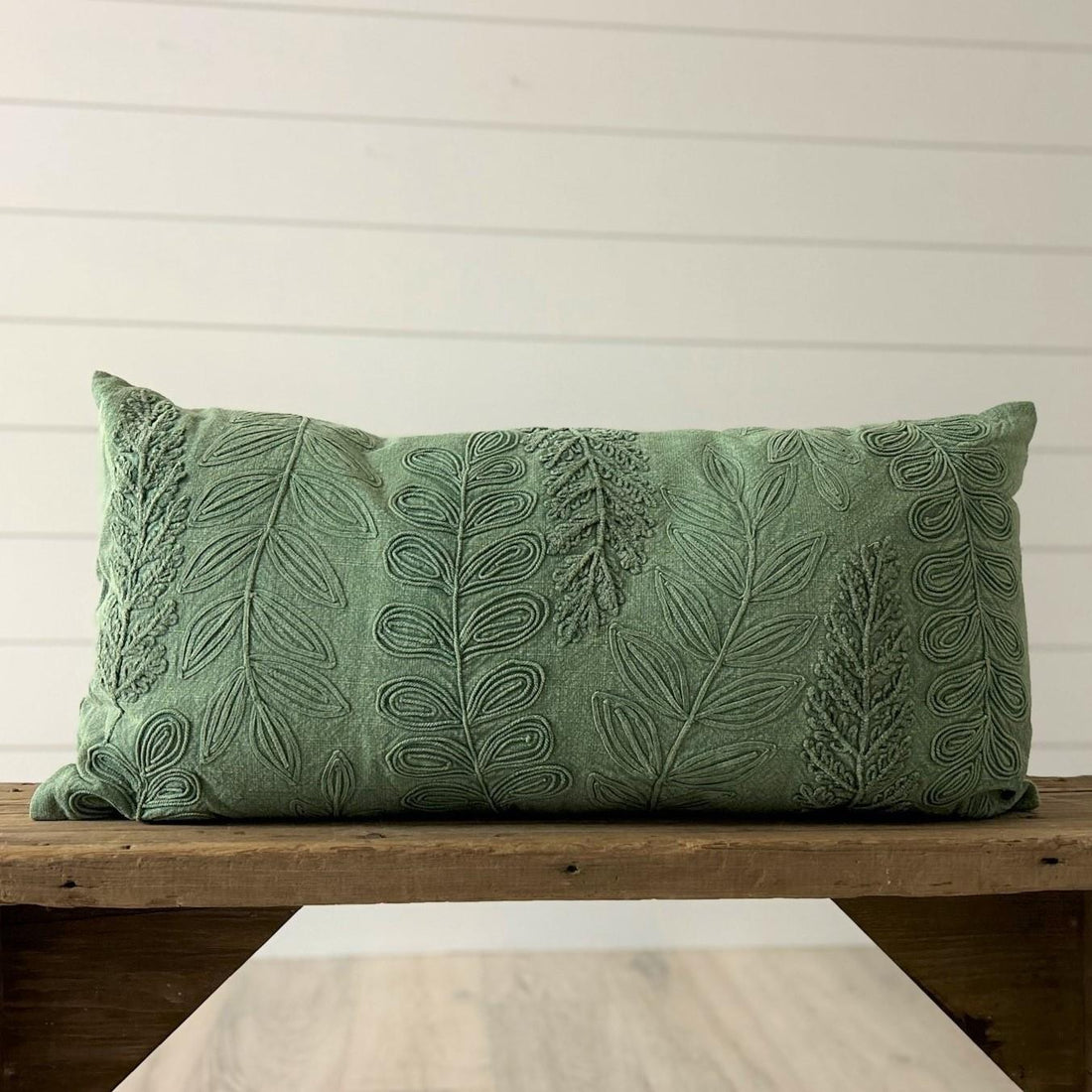 LUMBAR PILLOW - GREEN STONEWASH LEAF PATTERN