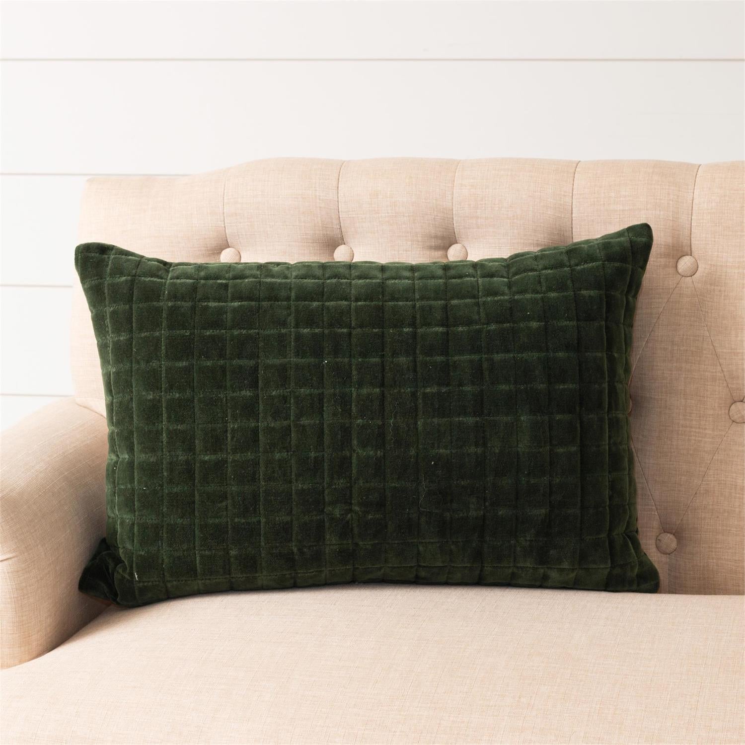 Pillow- Quilted Velvet, Forest Green