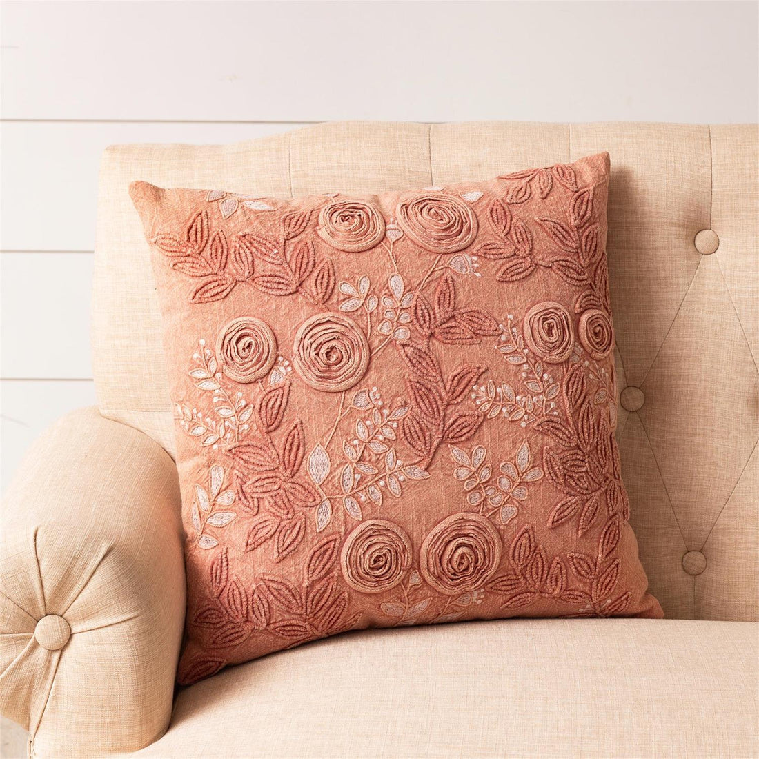 PILLOW - ROSE EMBROIDERED STONE WASH