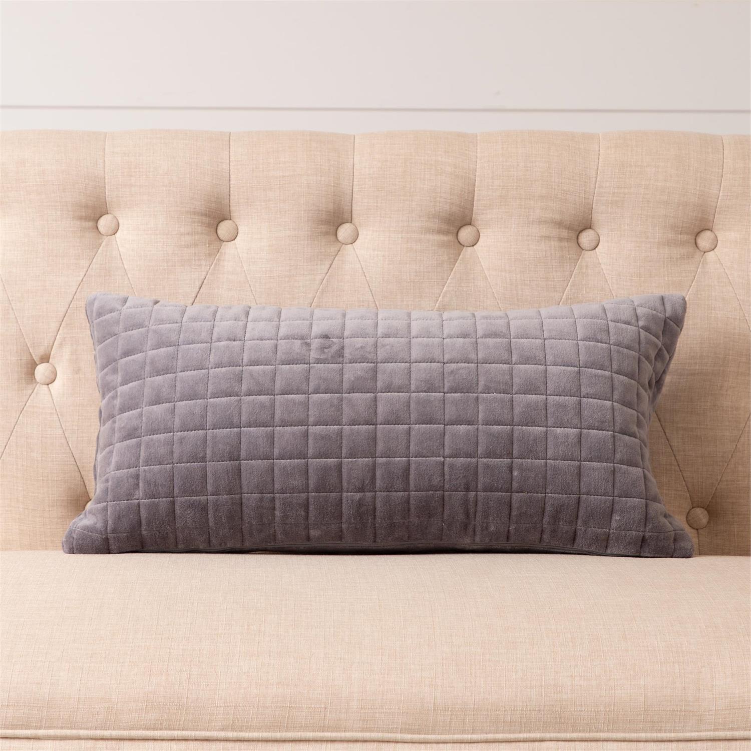 Lumbar Pillow- Quilted Velvet, Dusty Blue