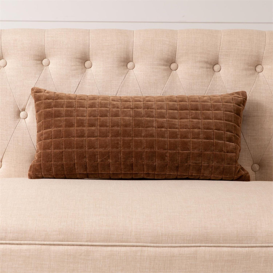 Lumbar Pillow-Quilted Velvet, Coffee