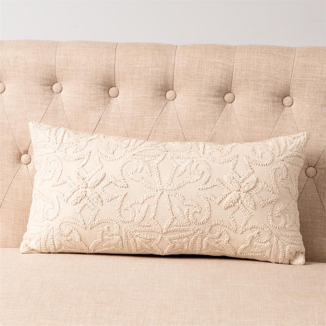 LUMBAR PILLOW - WHITE EMBROIDERY