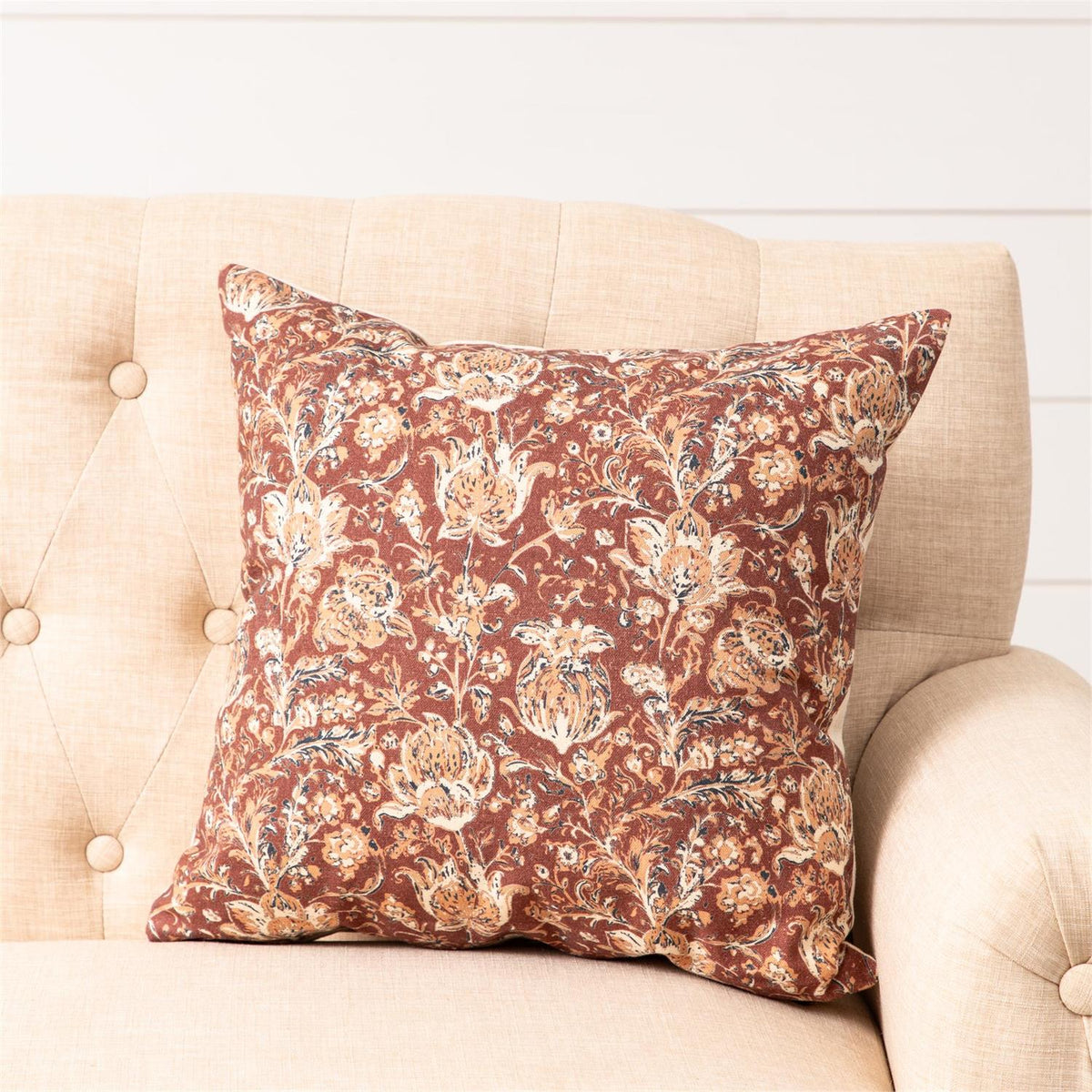 Pillow-Rust and Navy Block Print