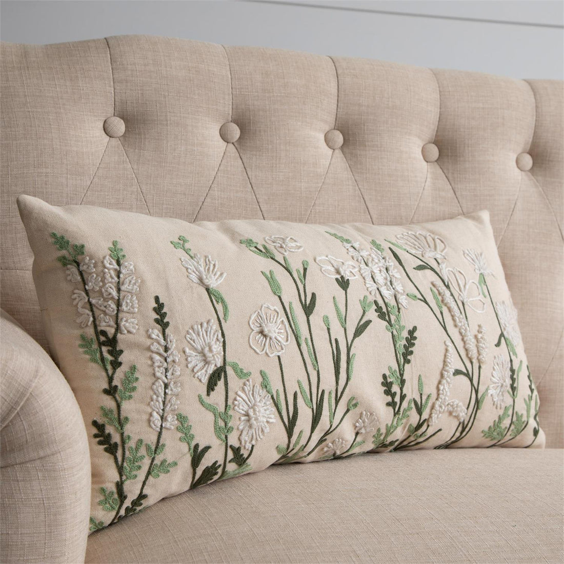 Lumbar Pillow - Embroidered Wild Flowers