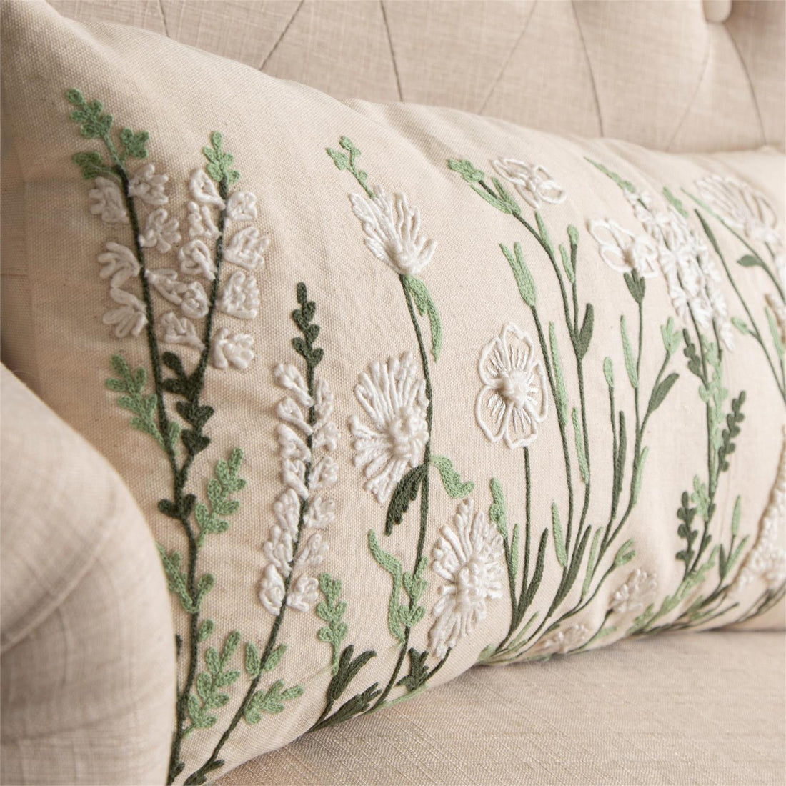 Lumbar Pillow - Embroidered Wild Flowers
