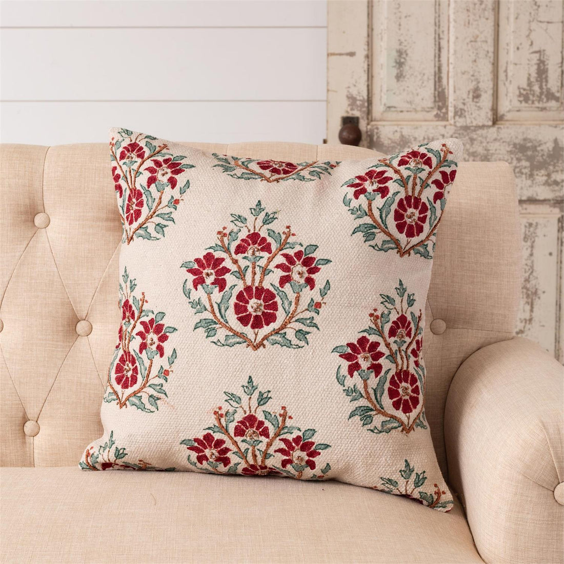 Pillow - Beaded Ruby Block Print