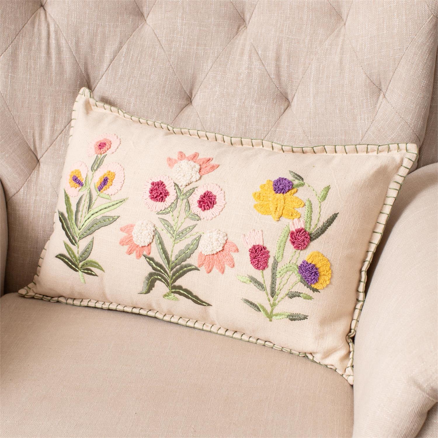Lumbar Pillow - Embroidered Provence Floral
