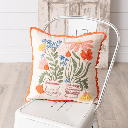Pillow - Boho Embroidered Floral Vases