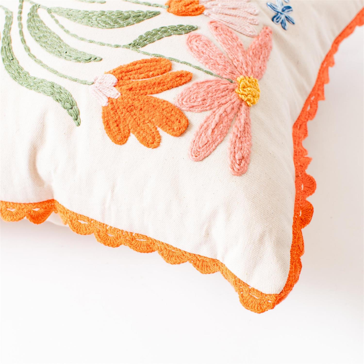 Pillow - Boho Embroidered Floral Vases