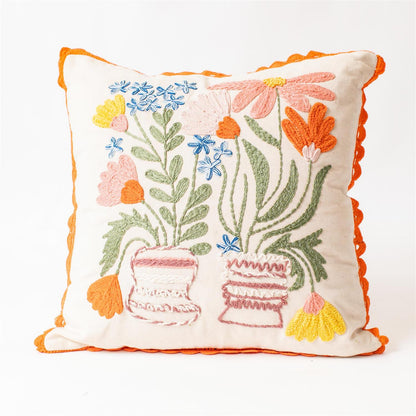 Pillow - Boho Embroidered Floral Vases