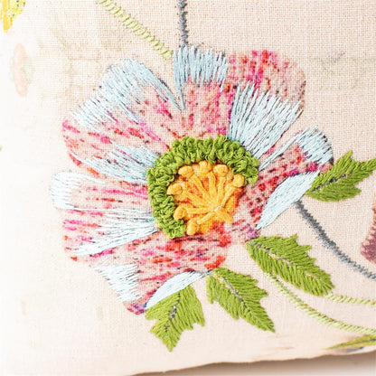 Pillow - Floral And Dragonfly Embroidered