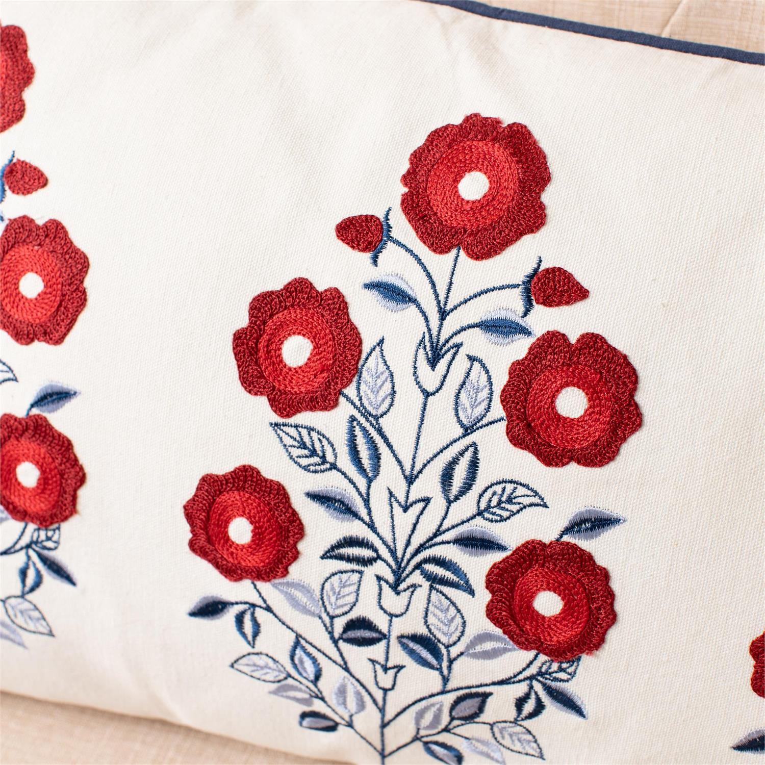 Lumbar Pillow - Red White And Blue Embroidered