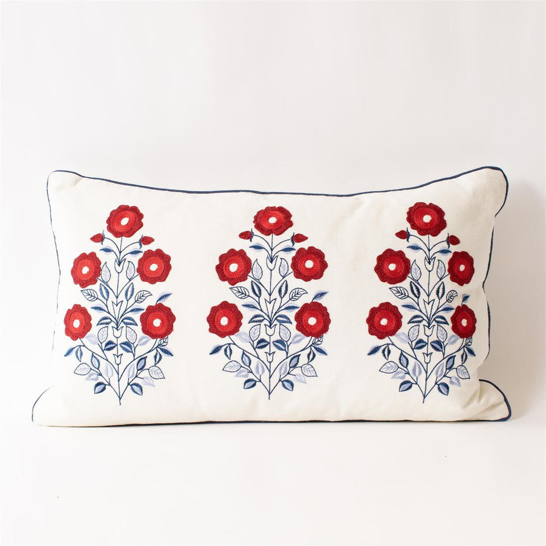 Lumbar Pillow - Red White And Blue Embroidered