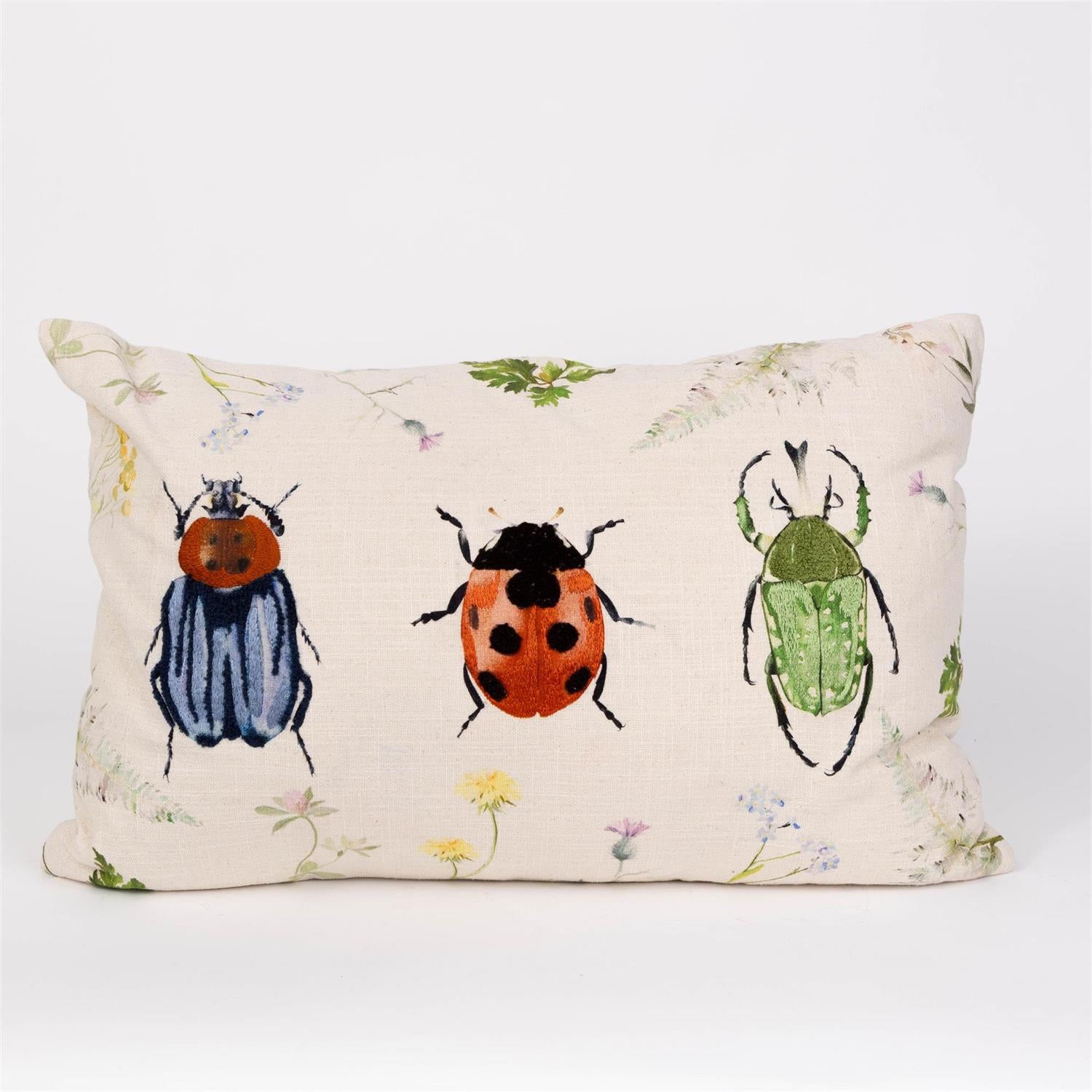 Lumbar Pillow - Embroidered Beetles