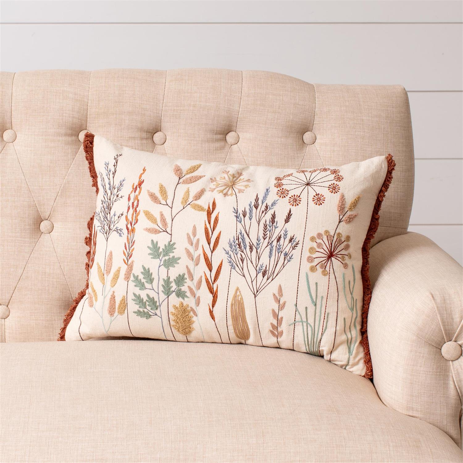 Lumbar Pillow - Embroidered Meadow Flowers