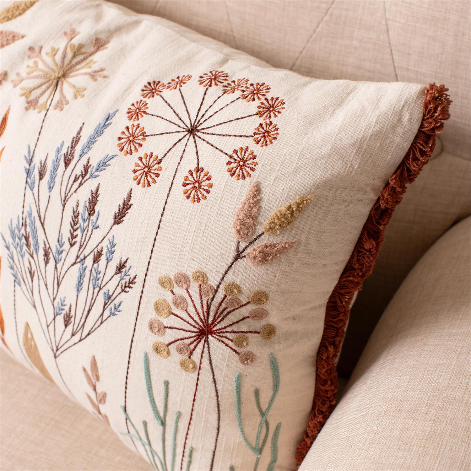 Lumbar Pillow - Embroidered Meadow Flowers