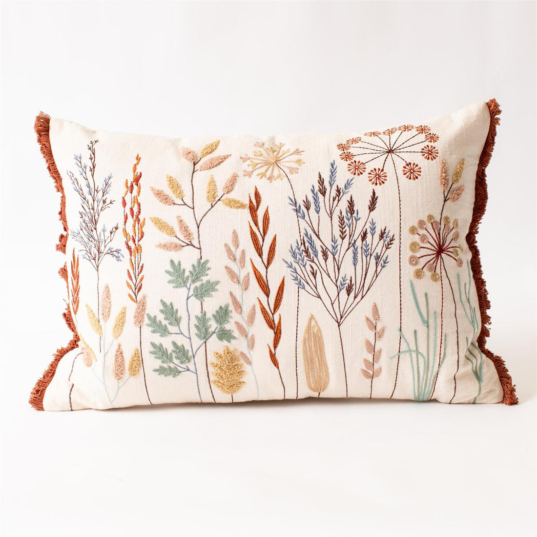 Lumbar Pillow - Embroidered Meadow Flowers