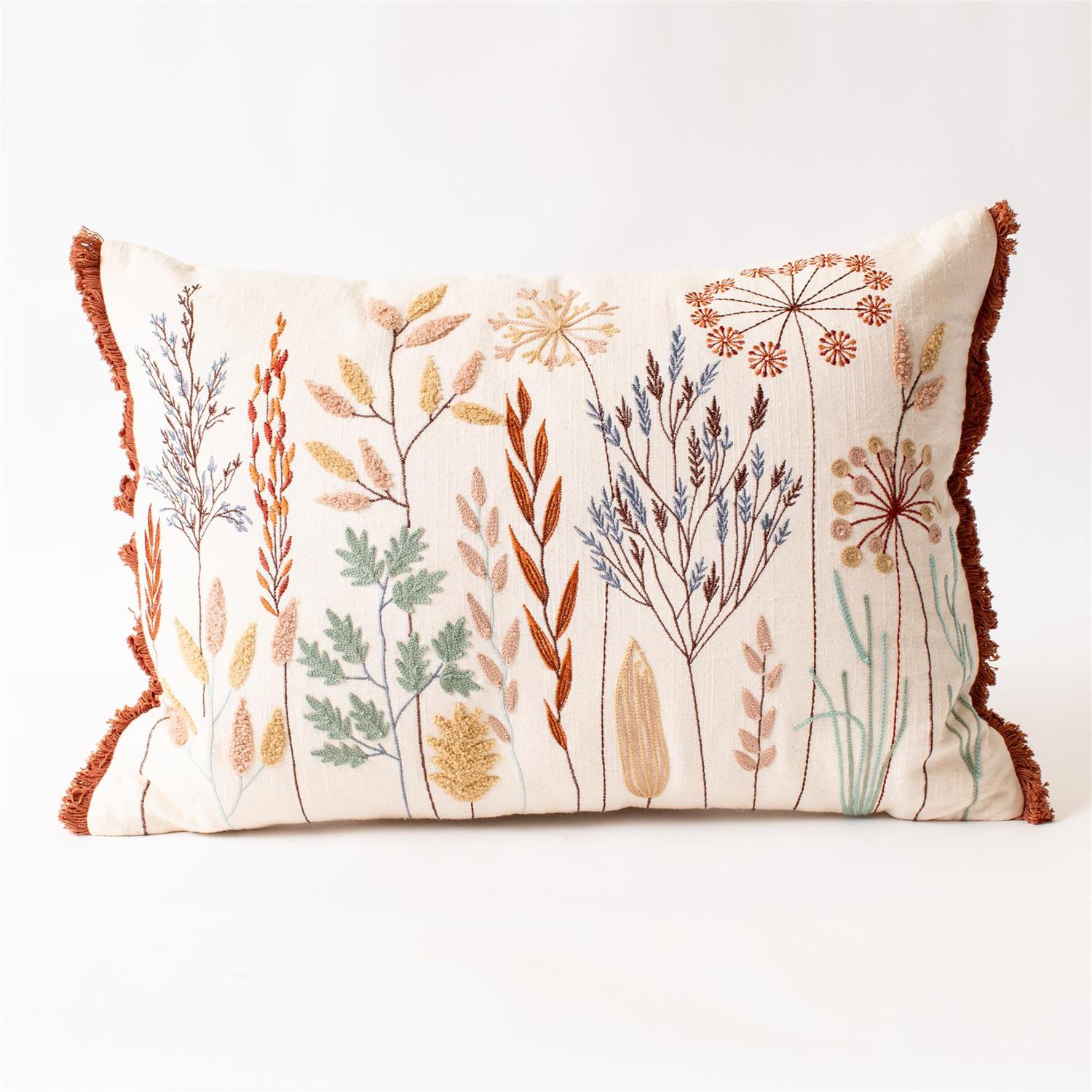 Lumbar Pillow - Embroidered Meadow Flowers
