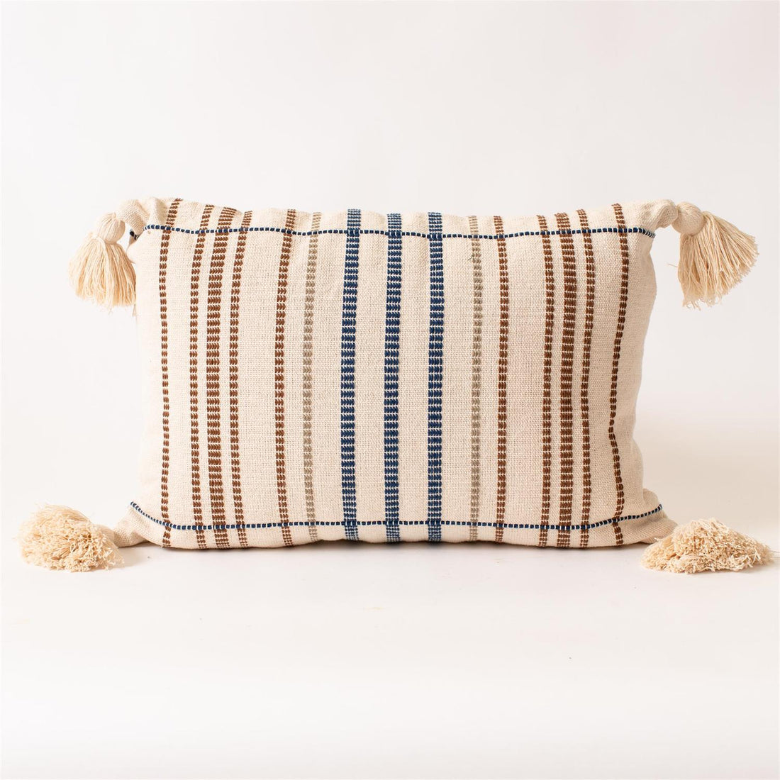 Lumbar Pillow - Blue Striped, With Tassels