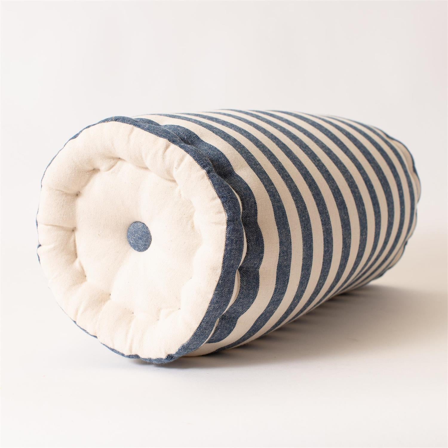 Round Bolster Pillow - Blue Stripes