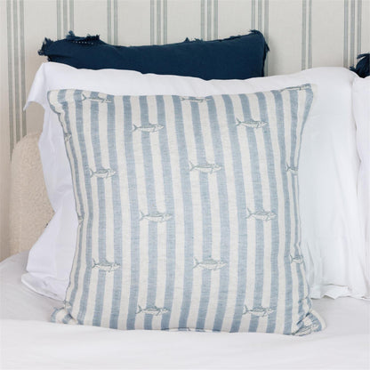 Pillow - Blue Tides and Fish Stripe