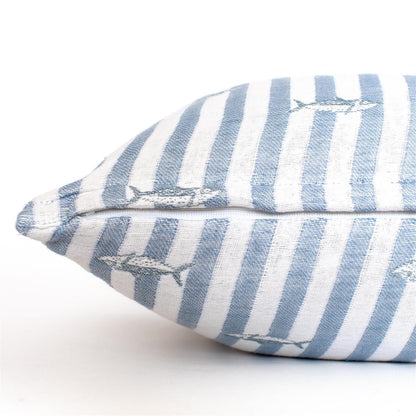 Pillow - Blue Tides and Fish Stripe