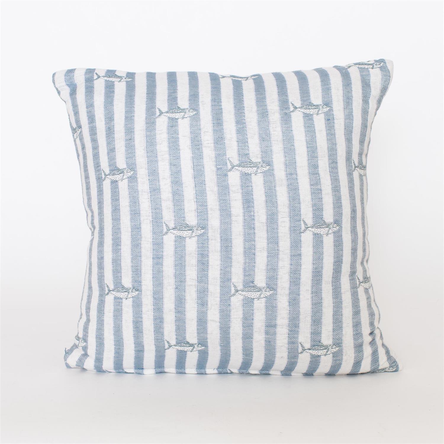 Pillow - Blue Tides and Fish Stripe
