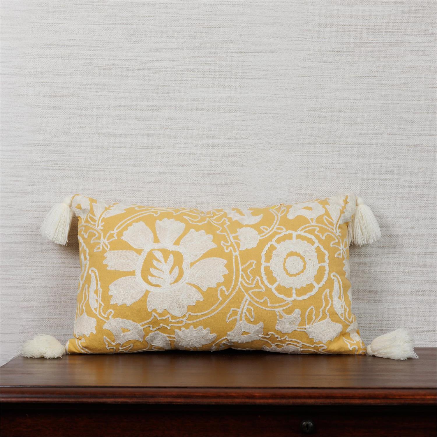 Lumbar Pillow - Fleur de Creme Crewelwork