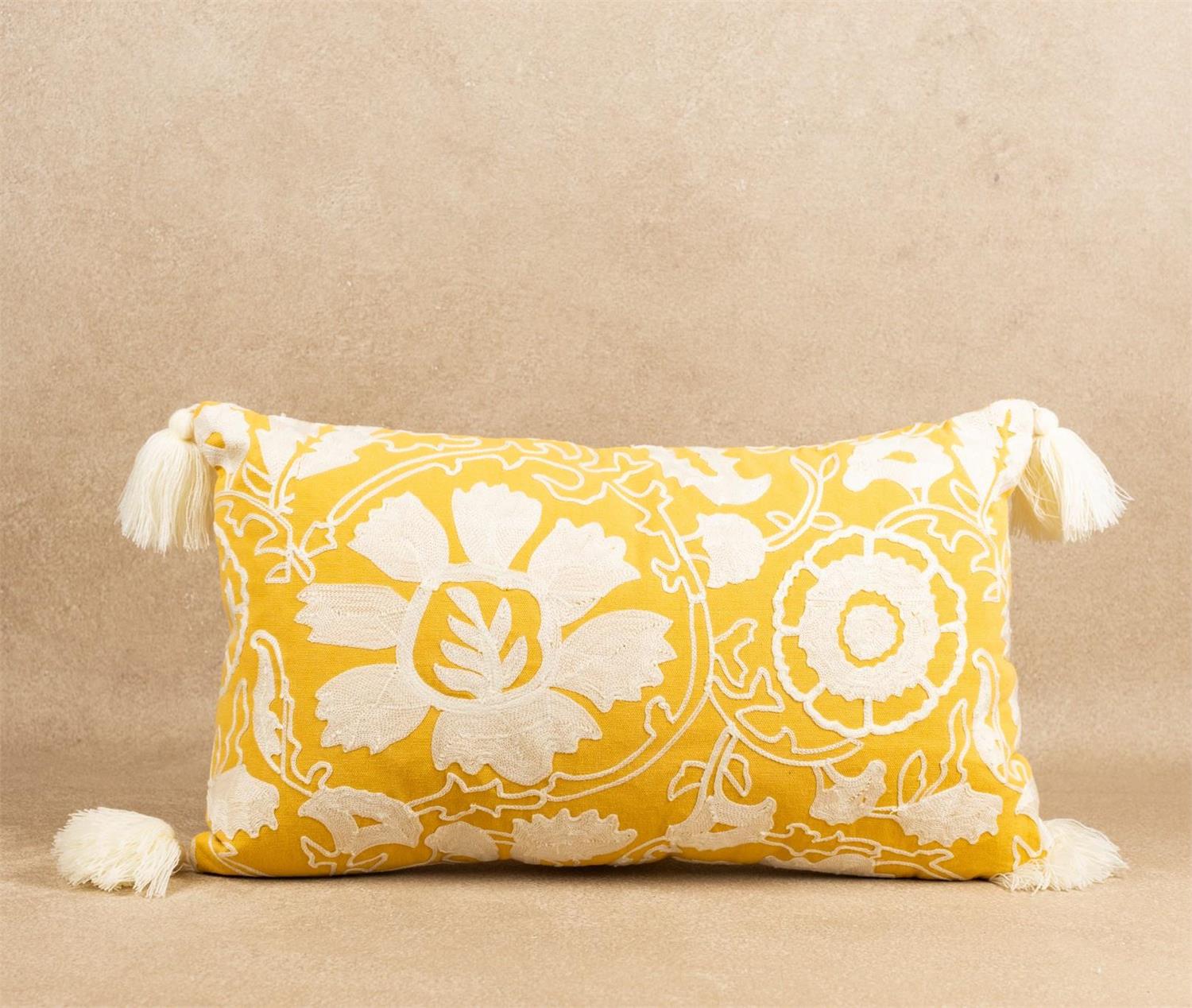 Lumbar Pillow - Fleur de Creme Crewelwork