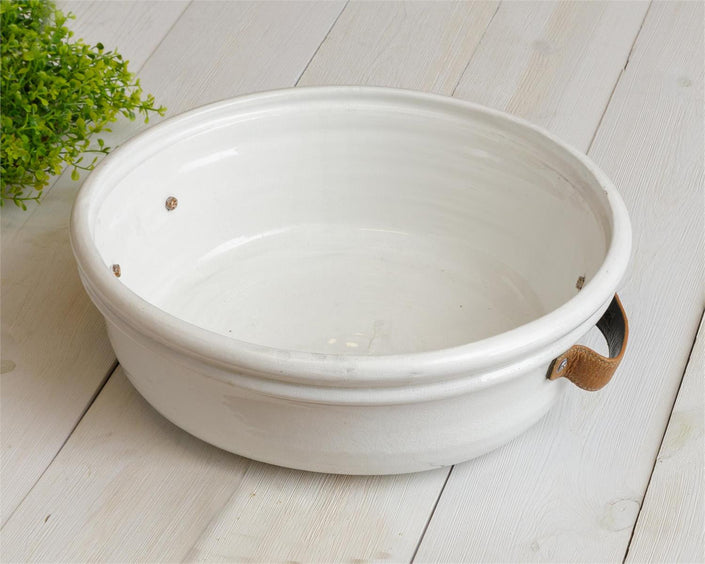 Pottery - Bowl With Leather Handles, Large