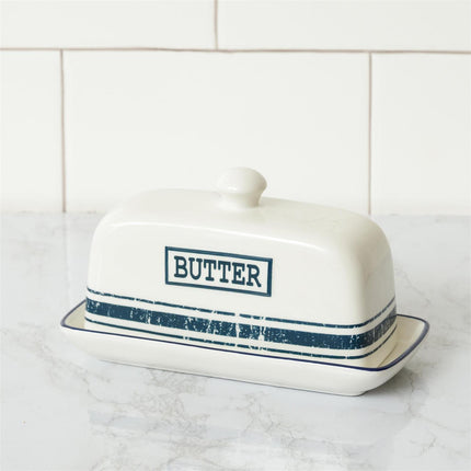 BUTTER DISH - BLUE STRIPE