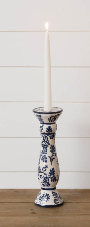 Taper/Pillar Candle Holder - Blue Floral, Large