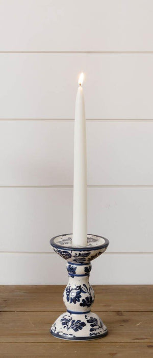 Taper/Pillar Candle Holder - Blue Floral, Small