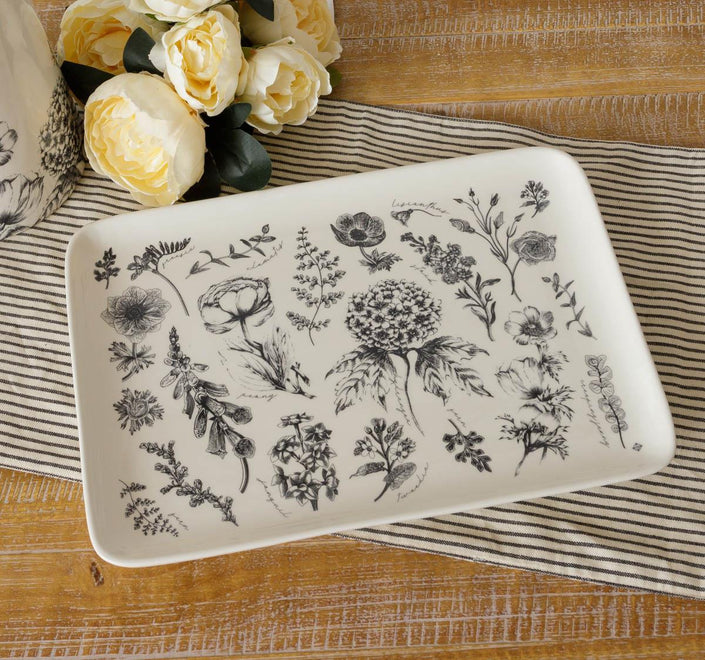 BLACK AND WHITE BOTANICAL PLATTER